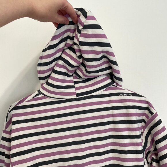 CHAMPION Life Reverse Weave Print Hoodie White Purple Gray Striped Colorblock S - Picture 11 of 16